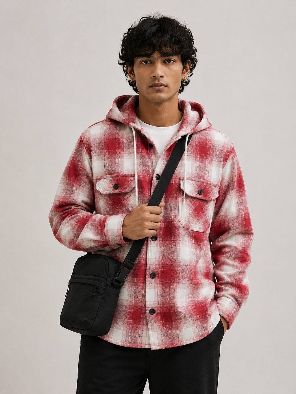 Crimson* Hooded Flannel shirt #5