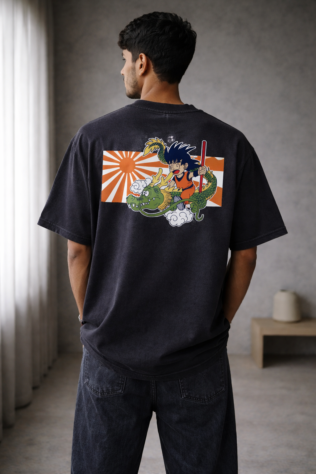 Rising Sun ACID WASH PRINTED OVER SIZE T-shirt#19