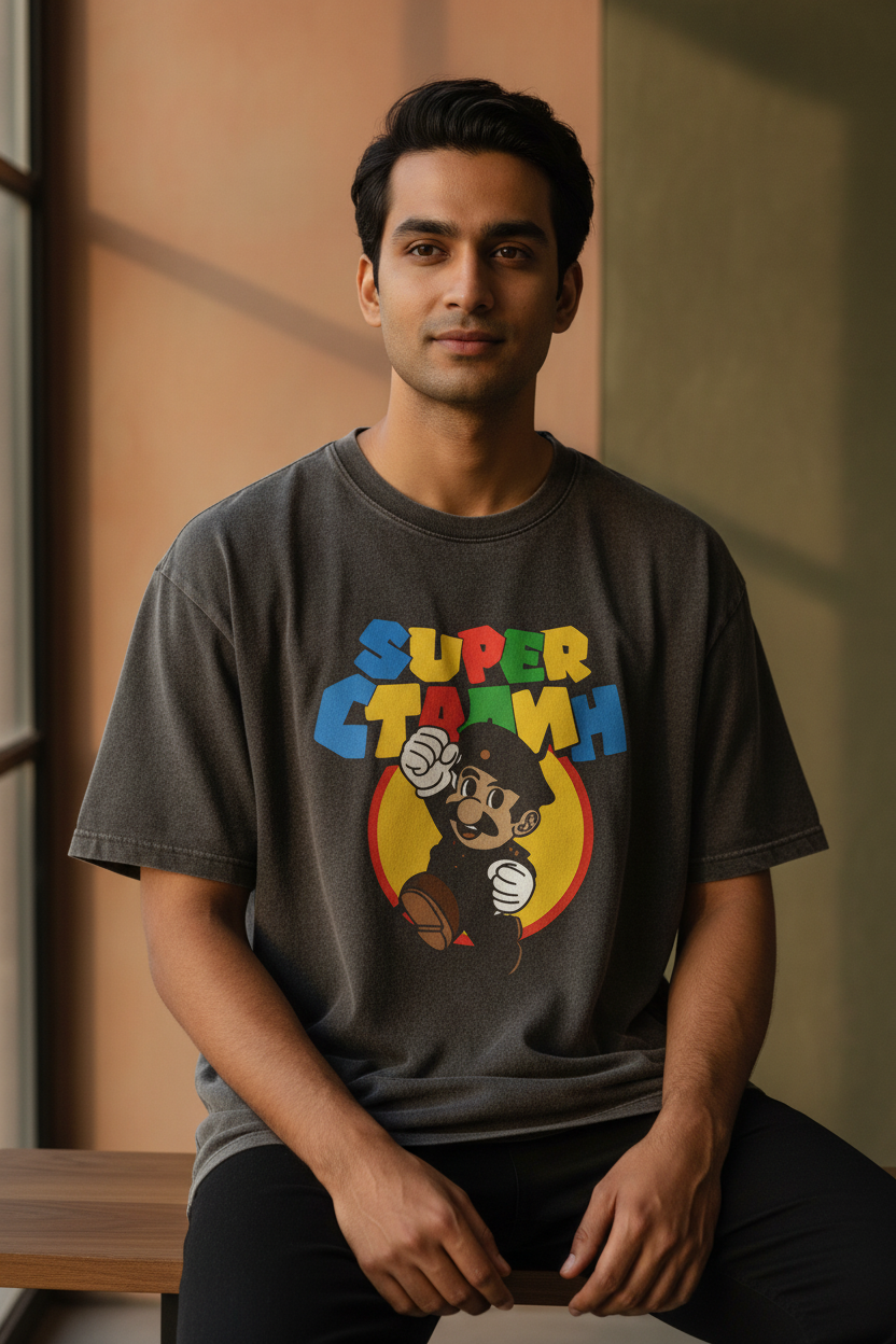 Super Squad - ACID WASH PRINTED OVER SIZE T-shirt#22