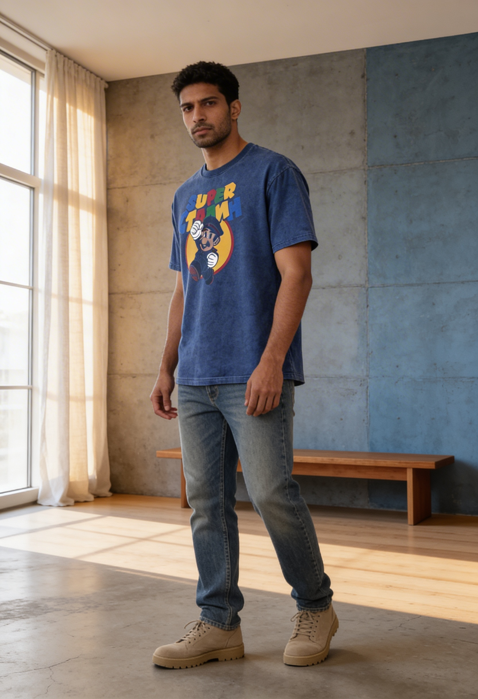 Power Pop -ACID WASH PRINTED OVER SIZE TEE#26