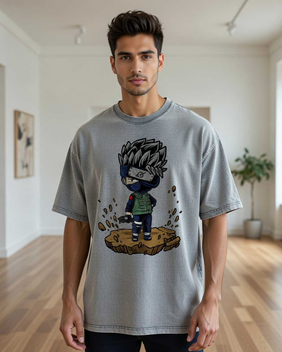 Midnight Rebel - ACID WASH PRINTED OVER SIZE T-shirt#23