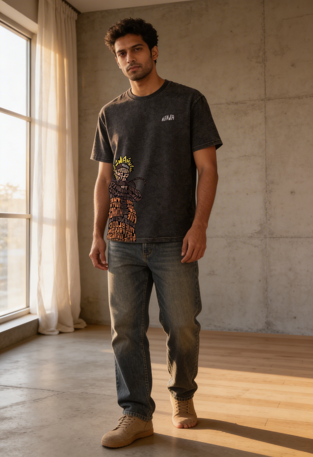 Ninja - ACID WASH PRINTED OVER SIZE T-shirt#21