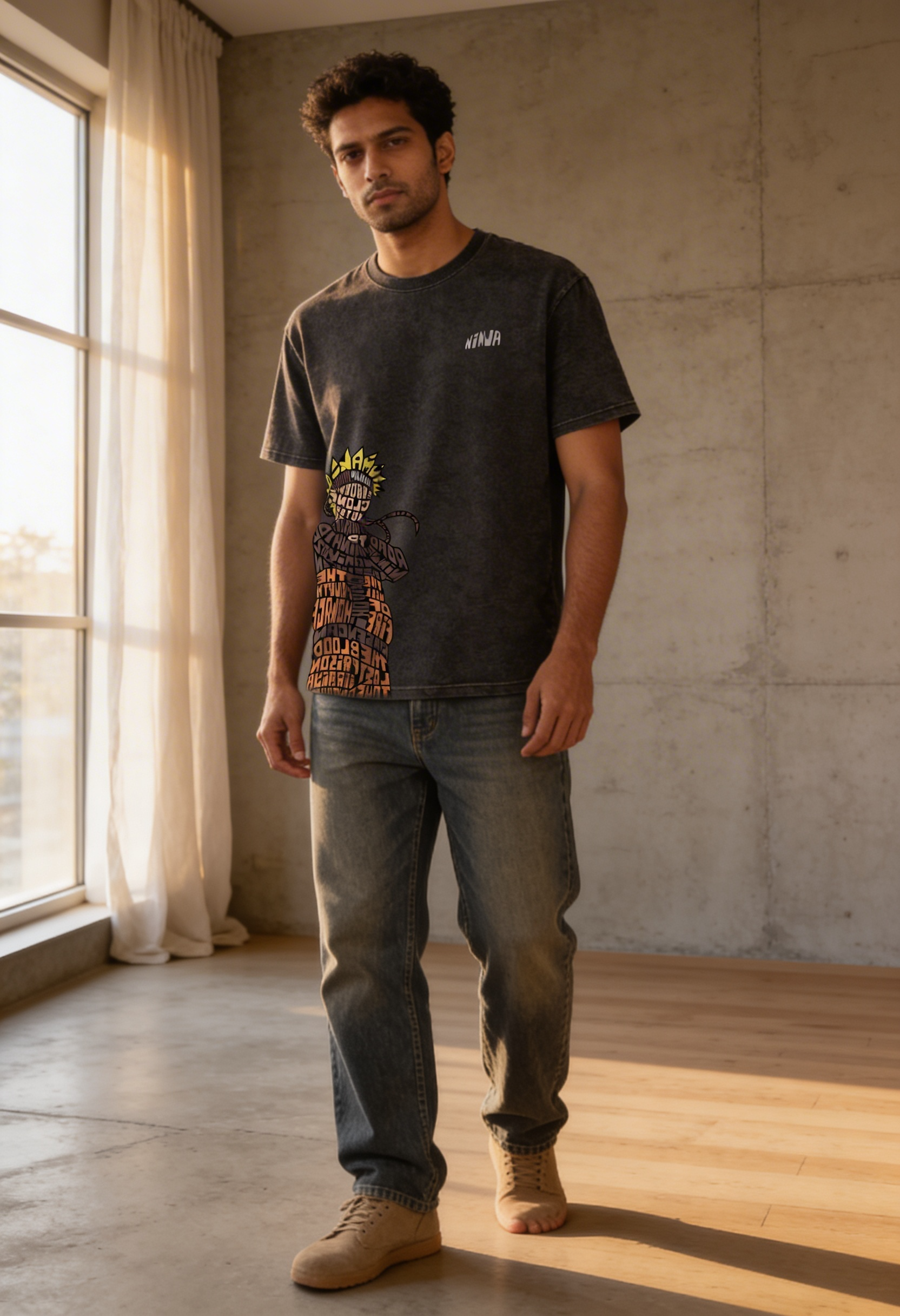 Ninja - ACID WASH PRINTED OVER SIZE T-shirt#21