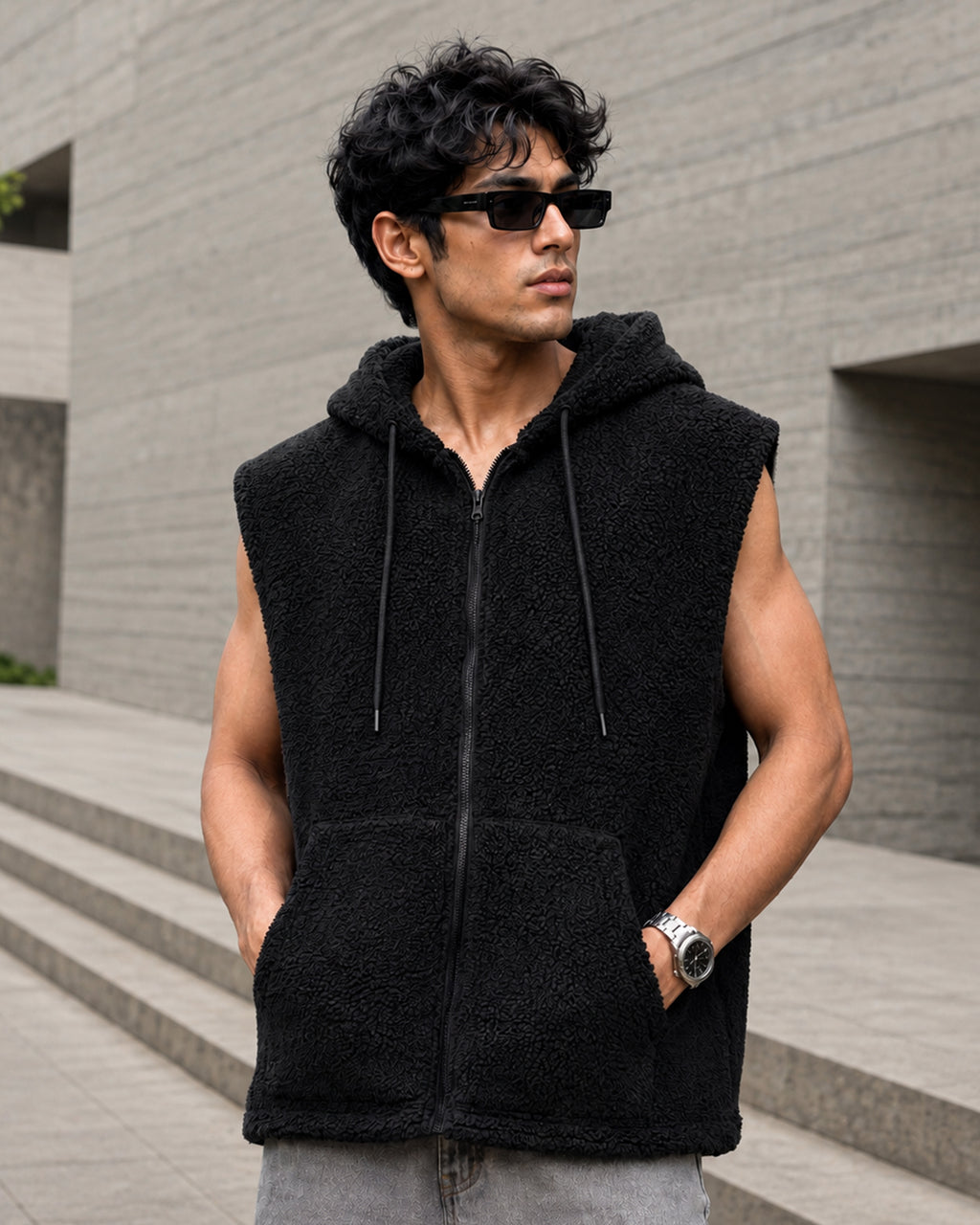 Obsidian Core* Sleeveless Sherpa Hoodie #2
