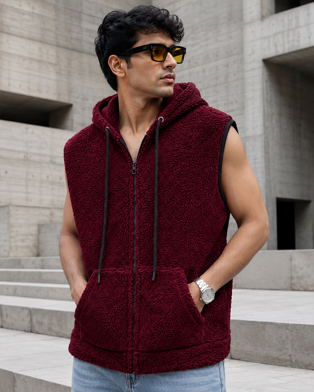 Bloodline* Sleeveless Sherpa Hoodie #4