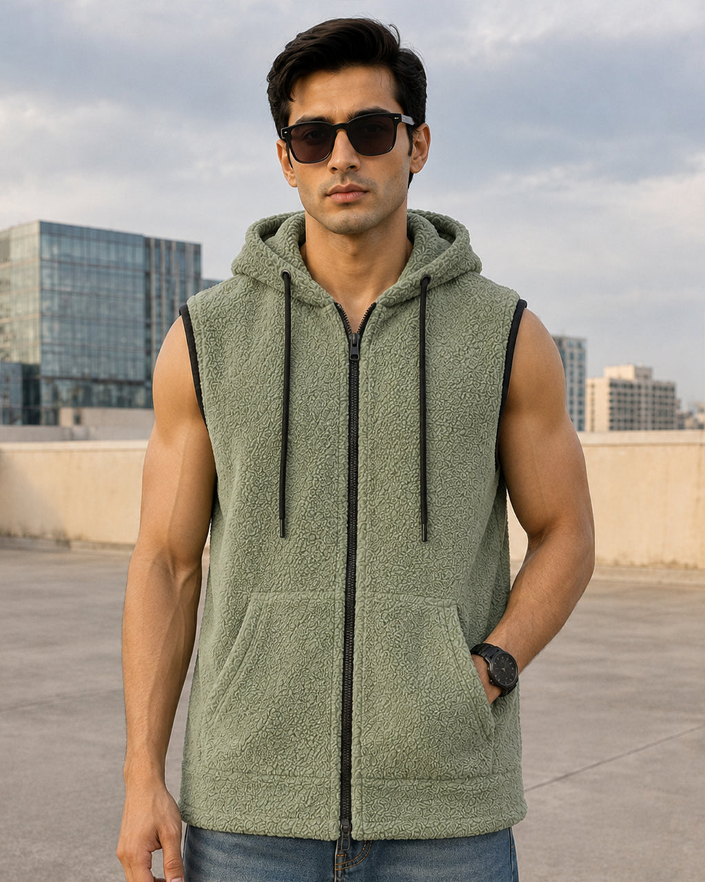 Mossline* Sleeveless Sherpa Hoodie #8
