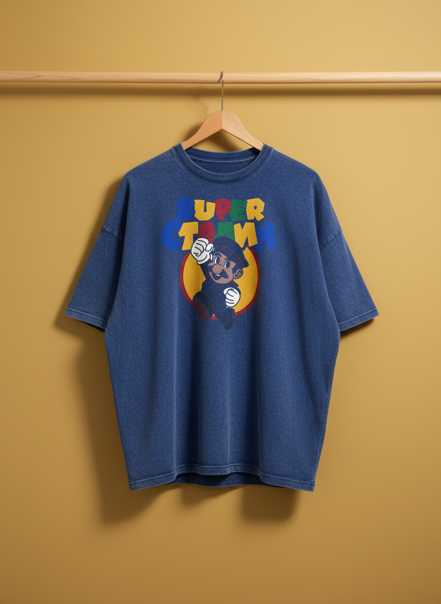 Power Pop -ACID WASH PRINTED OVER SIZE TEE#26