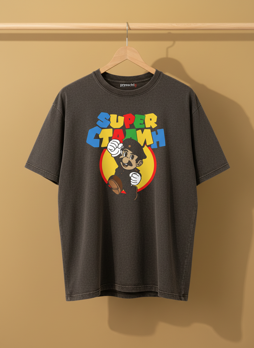 Super Squad - ACID WASH PRINTED OVER SIZE T-shirt#22