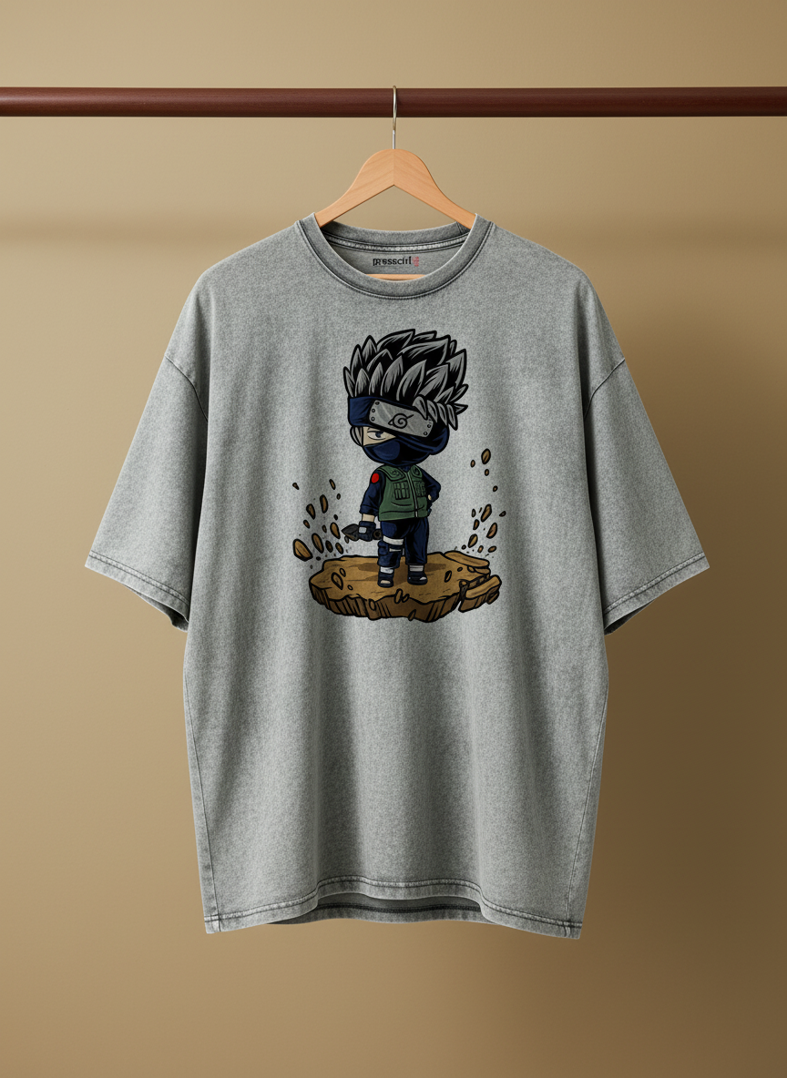 Midnight Rebel - ACID WASH PRINTED OVER SIZE T-shirt#23