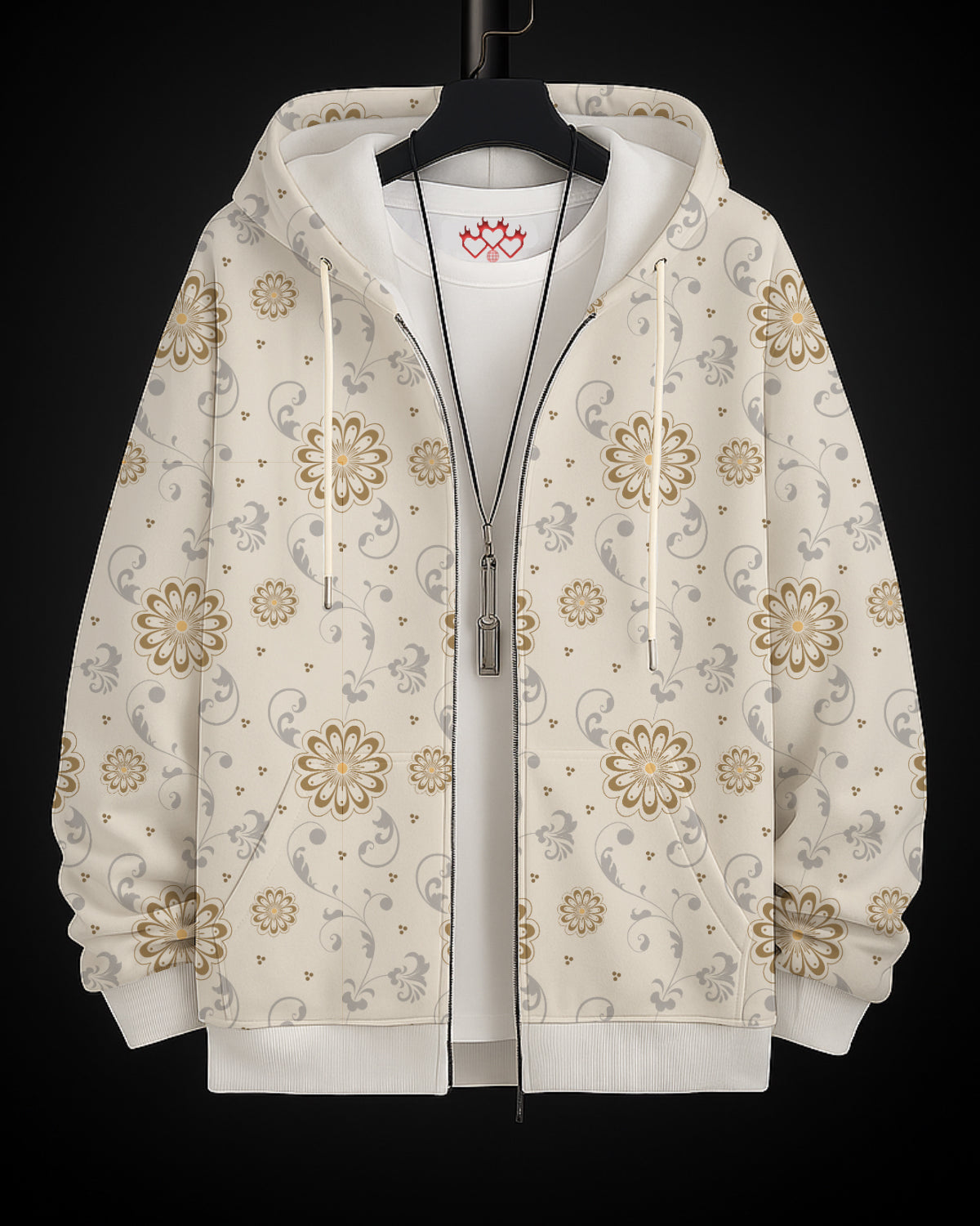 Vintage Floral Printed Hoodie #1