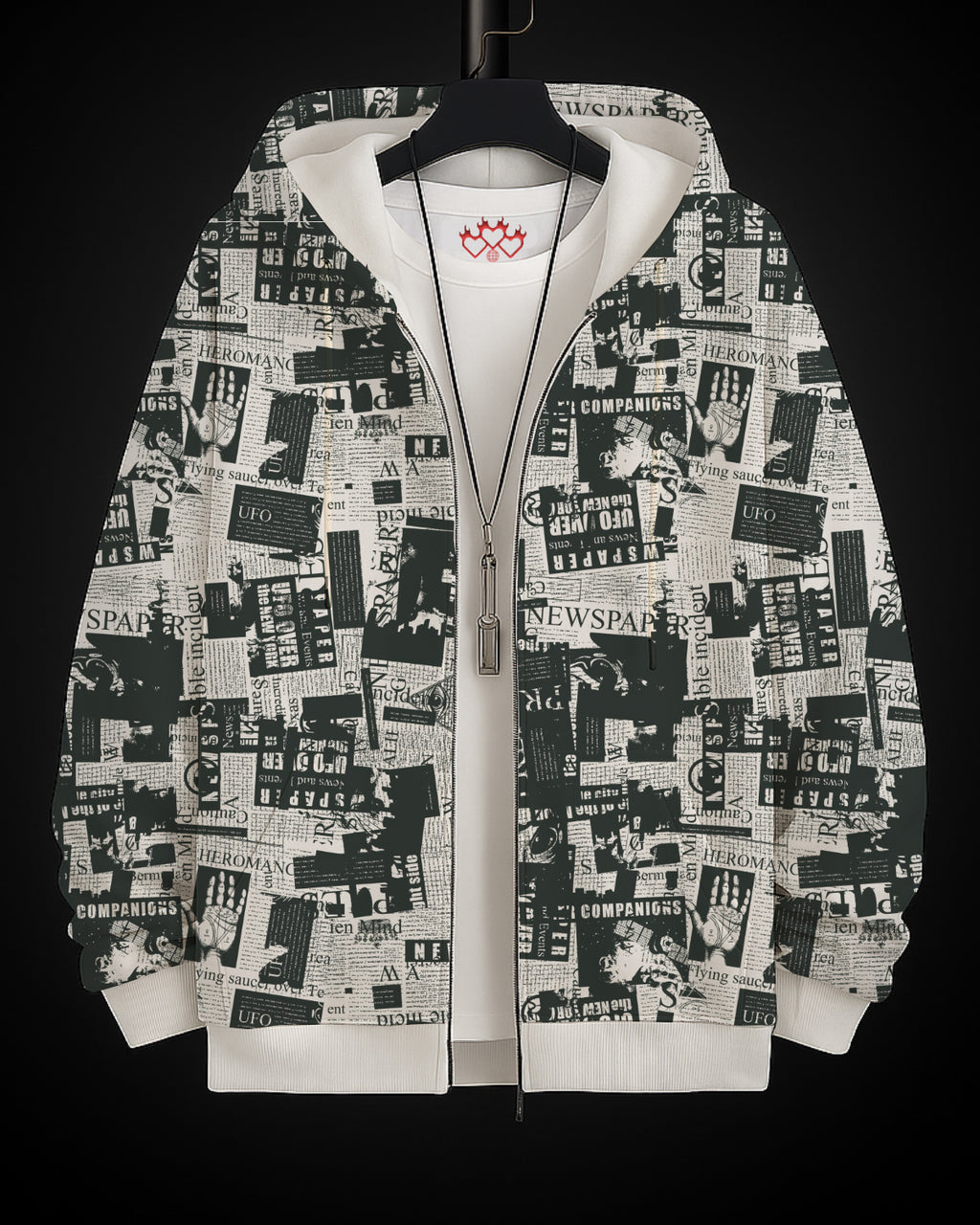 Newsprint Graphic Printed Hoodie #7