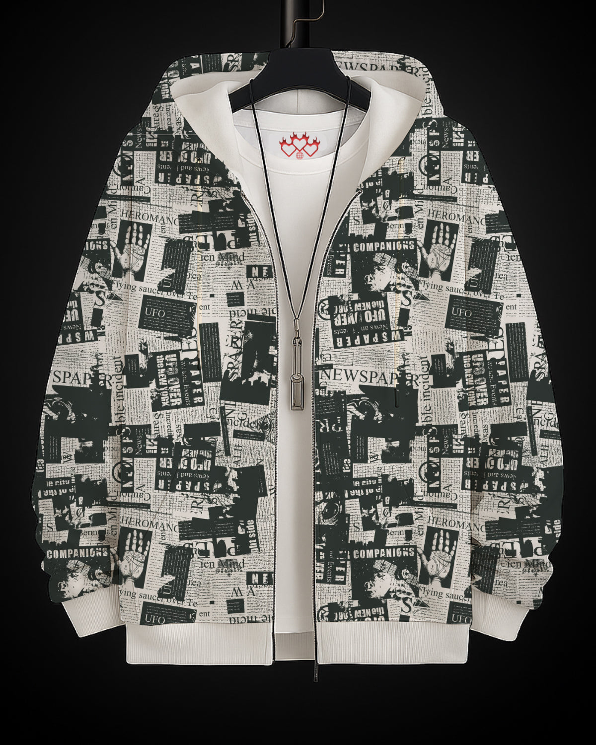 Newsprint Graphic Printed Hoodie #7