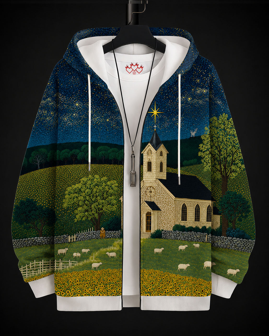 Moonlit Parish Printed Hoodie #10